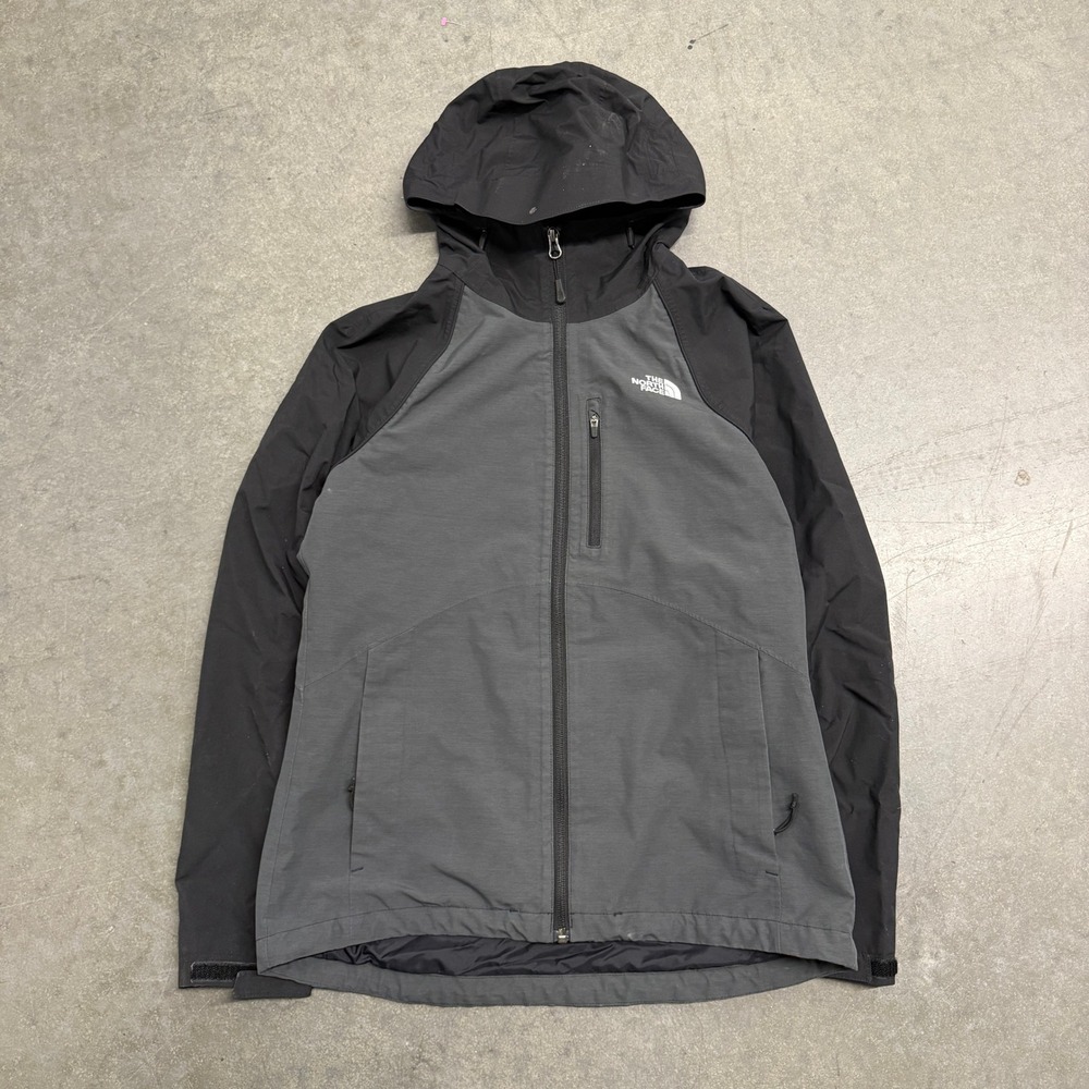 The North Face HyVent Womens Small Hooded Jacket Black Grey Full Zip Rain Coat
